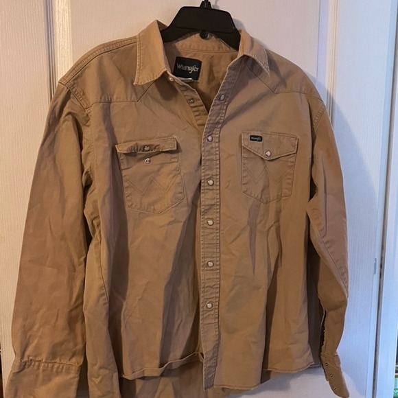 Wrangler Western Shirt Mens XL Long Sleeve Button Front Tan Cowboy Rodeo - Picture 1 of 5